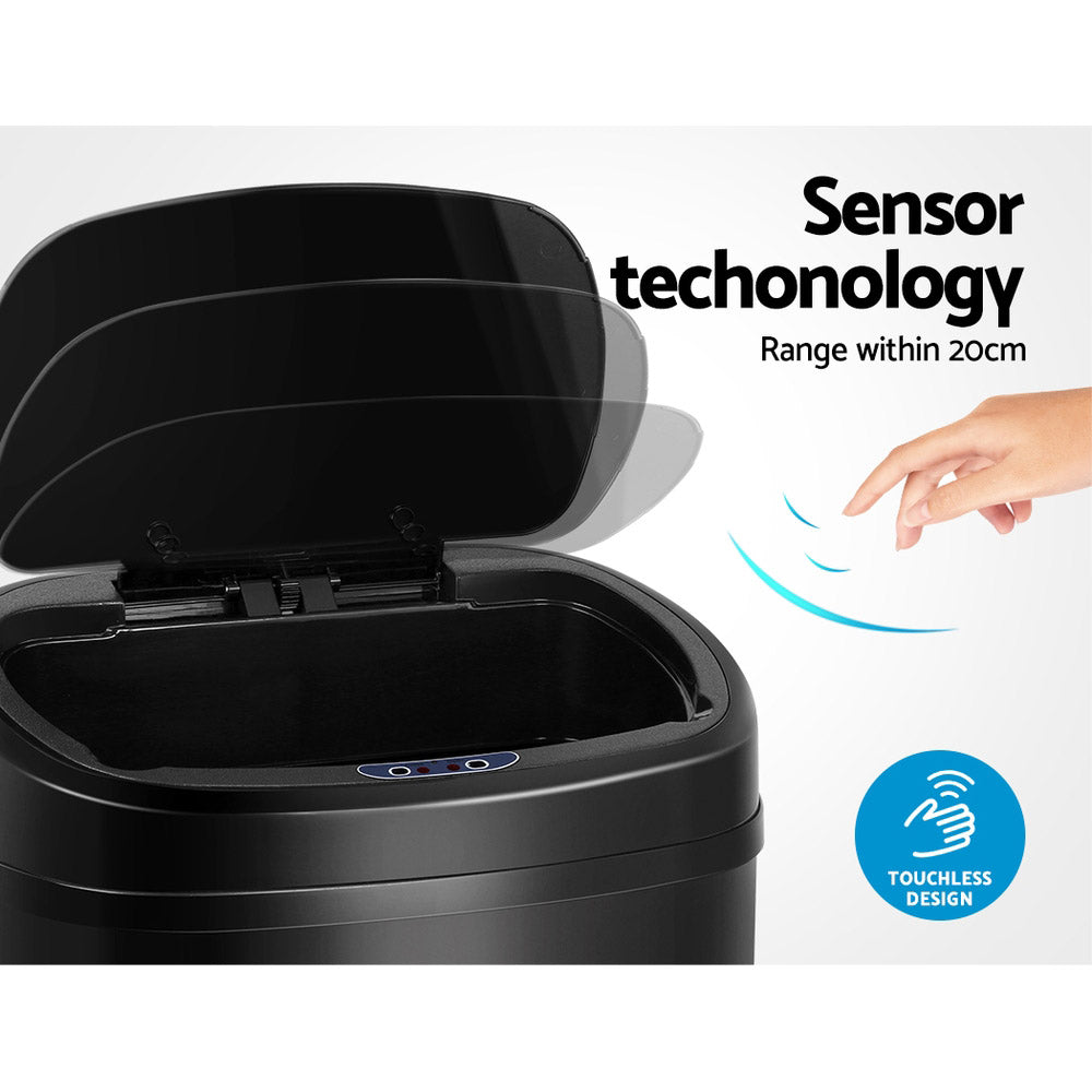 Devanti 58L Motion Sensor Rubbish Bin - Black, Hands-Free, Fingerprint-Resistant - SuperSaverAU - view 2