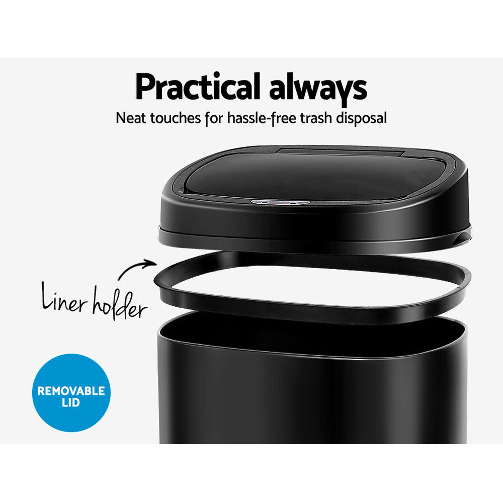 Devanti 58L Motion Sensor Rubbish Bin - Black, Hands-Free, Fingerprint-Resistant - SuperSaverAU - view 4