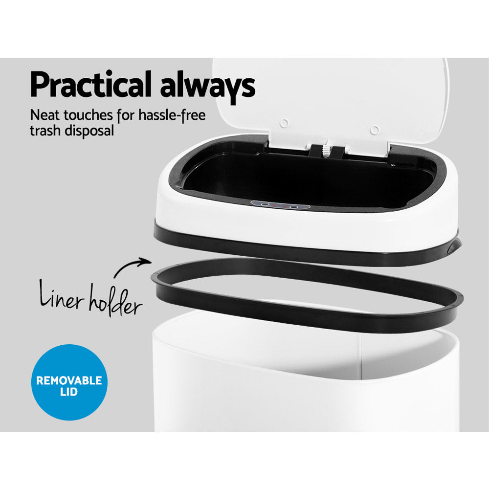 Devanti 58L Motion Sensor Bin - White, Hands-Free, Fingerprint-Resistant, Silent - SuperSaverAU - view 5