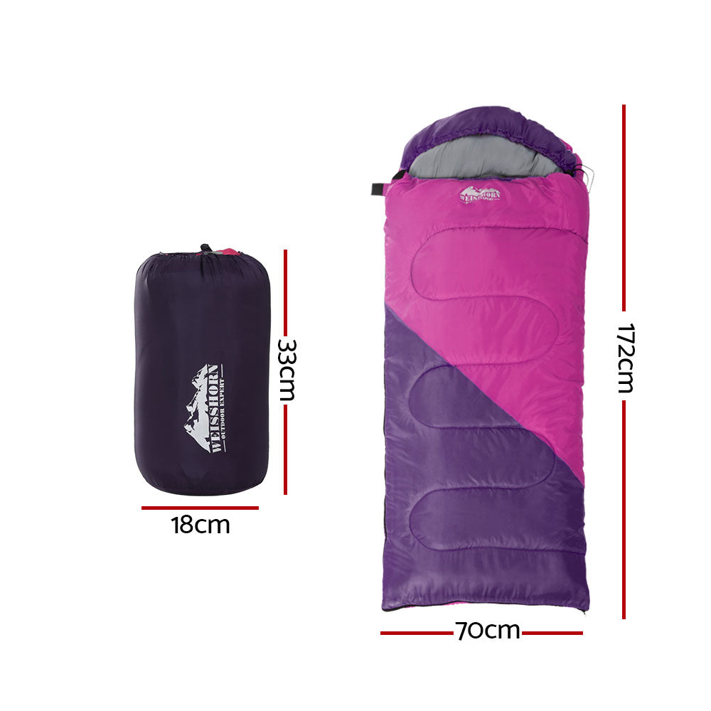 Weisshorn 172cm Children's Thermal Sleeping Bag - Pink, Water-Resistant, Lightweight - SuperSaverAU - view 2