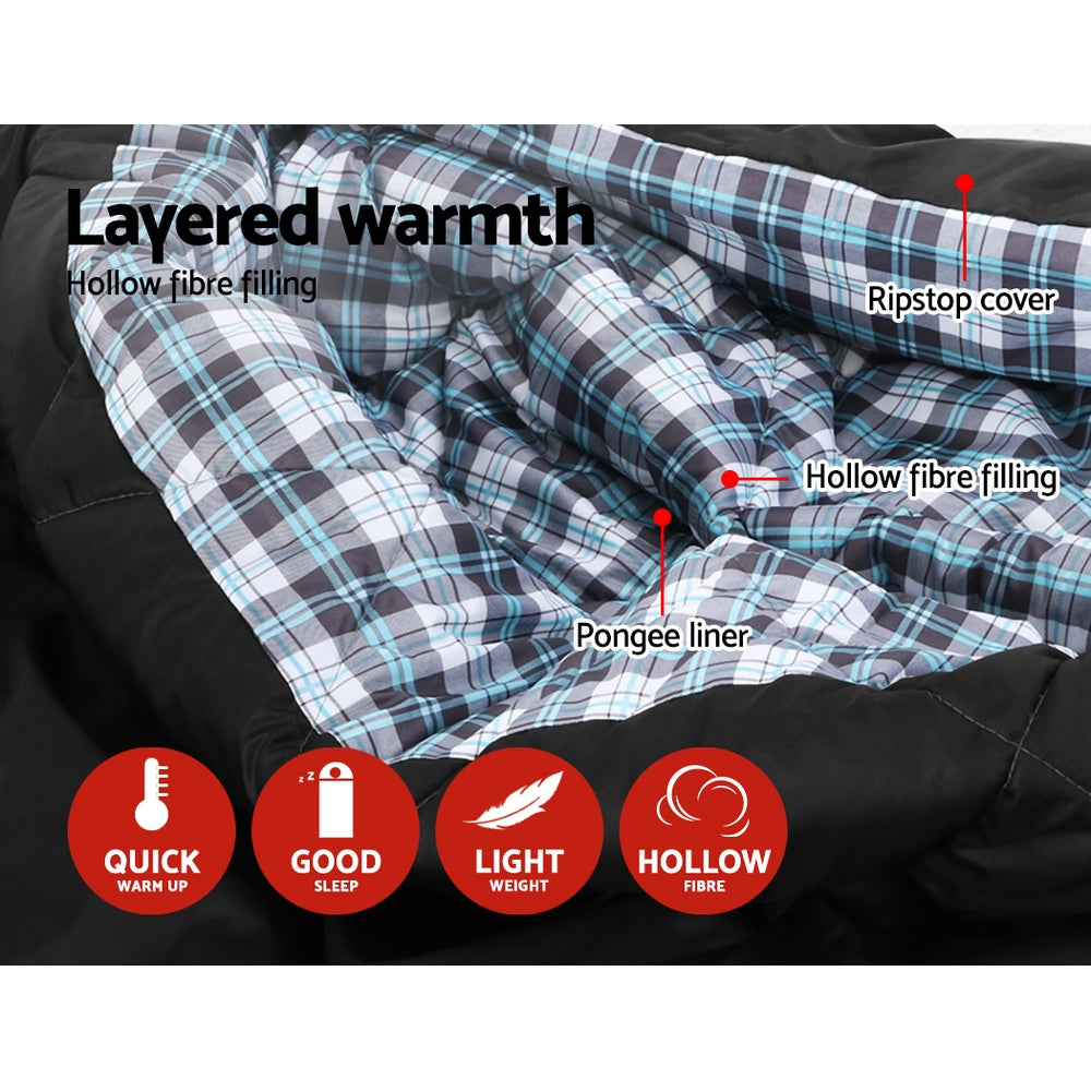 Weisshorn Double Sleeping Bag -10°C, 220cm x 150cm, Waterproof, 2 Pillows Included - SuperSaverAU - view 4