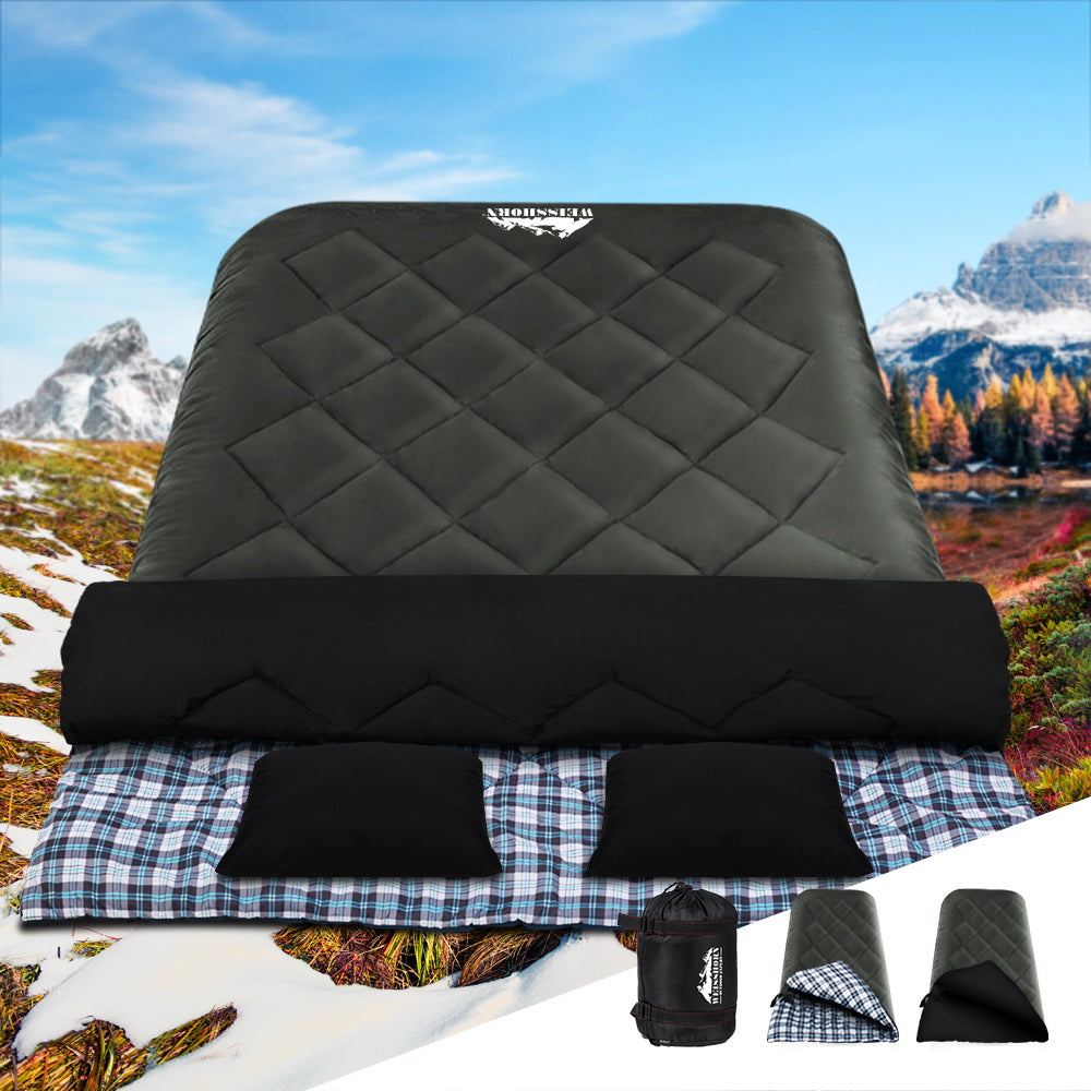 Weisshorn Double Sleeping Bag -10°C, 220cm x 150cm, Waterproof, 2 Pillows Included - SuperSaverAU - view 7