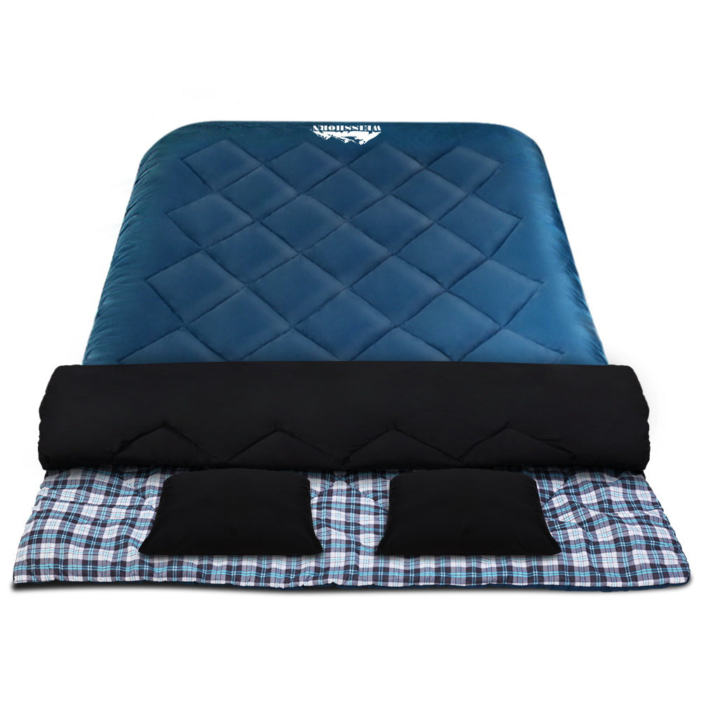 Weisshorn Double Sleeping Bag -10°C, 220cm x 150cm, Waterproof, 2 Pillows Included - SuperSaverAU - view 1