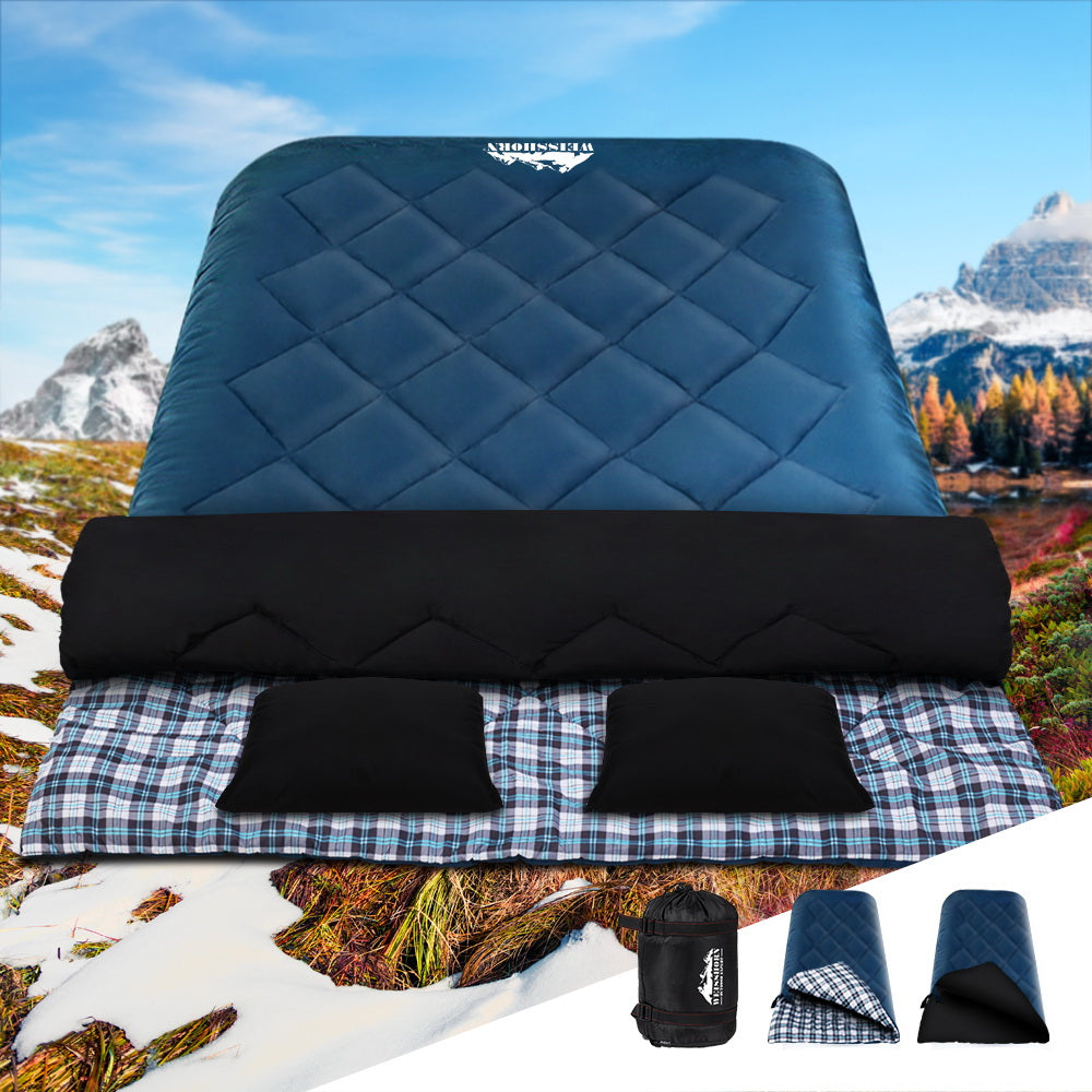 Weisshorn Double Sleeping Bag -10°C, 220cm x 150cm, Waterproof, 2 Pillows Included - SuperSaverAU - view 7