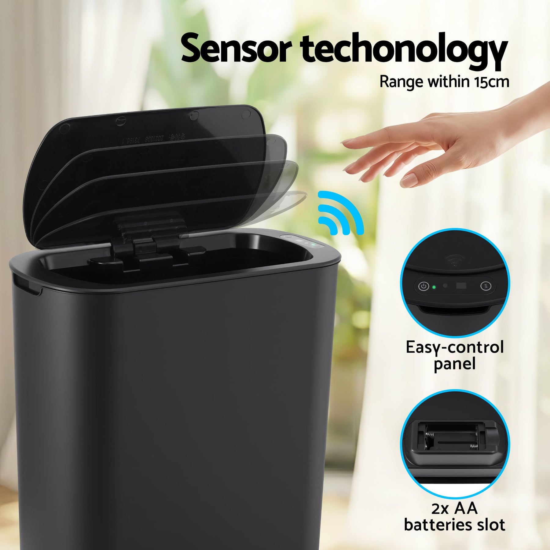 Devanti Automatic Trash Bin – Black 21L with Motion Sensor Lid