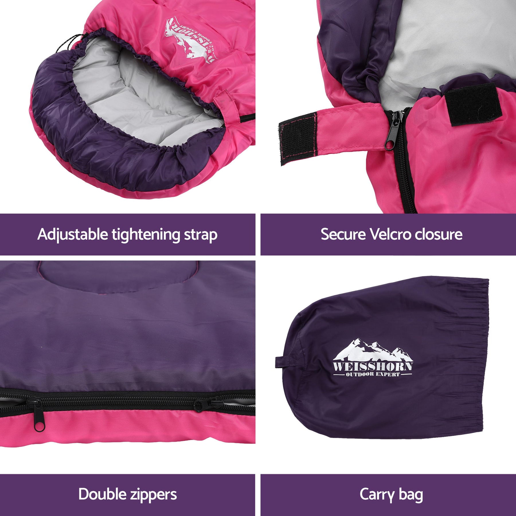 Weisshorn Single Thermal Sleeping Bag - Pink, 213cm