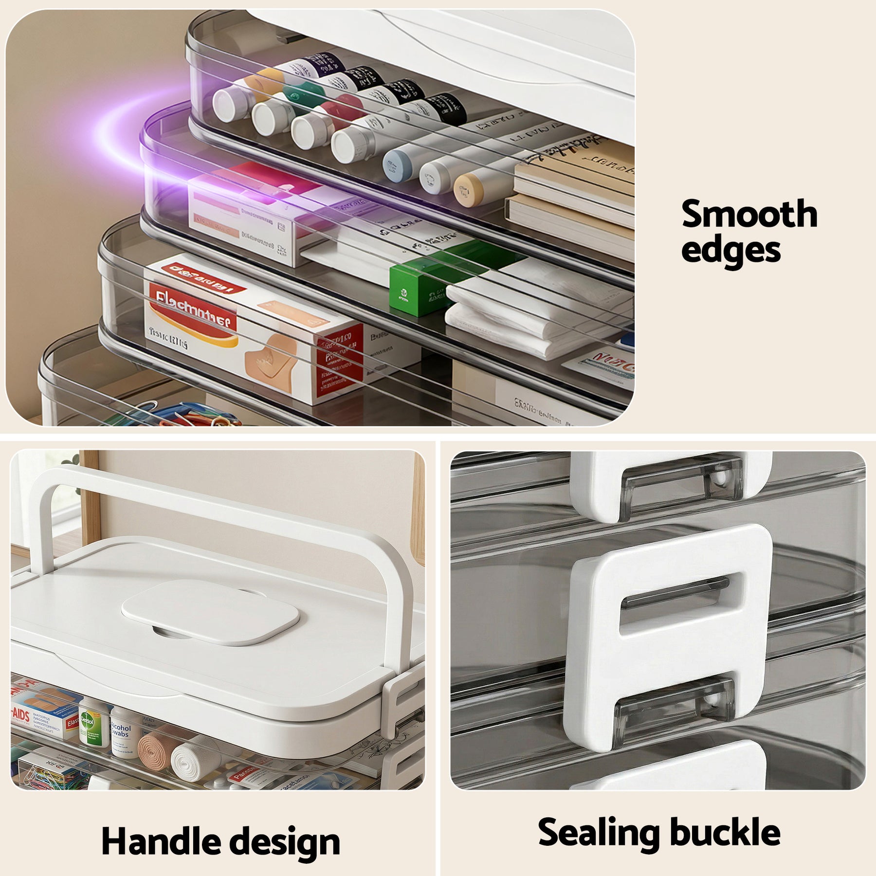 Artiss 5 Tier Portable Storage Box Detachable with Handles Plastic Clear - SuperSaverAU - view 6