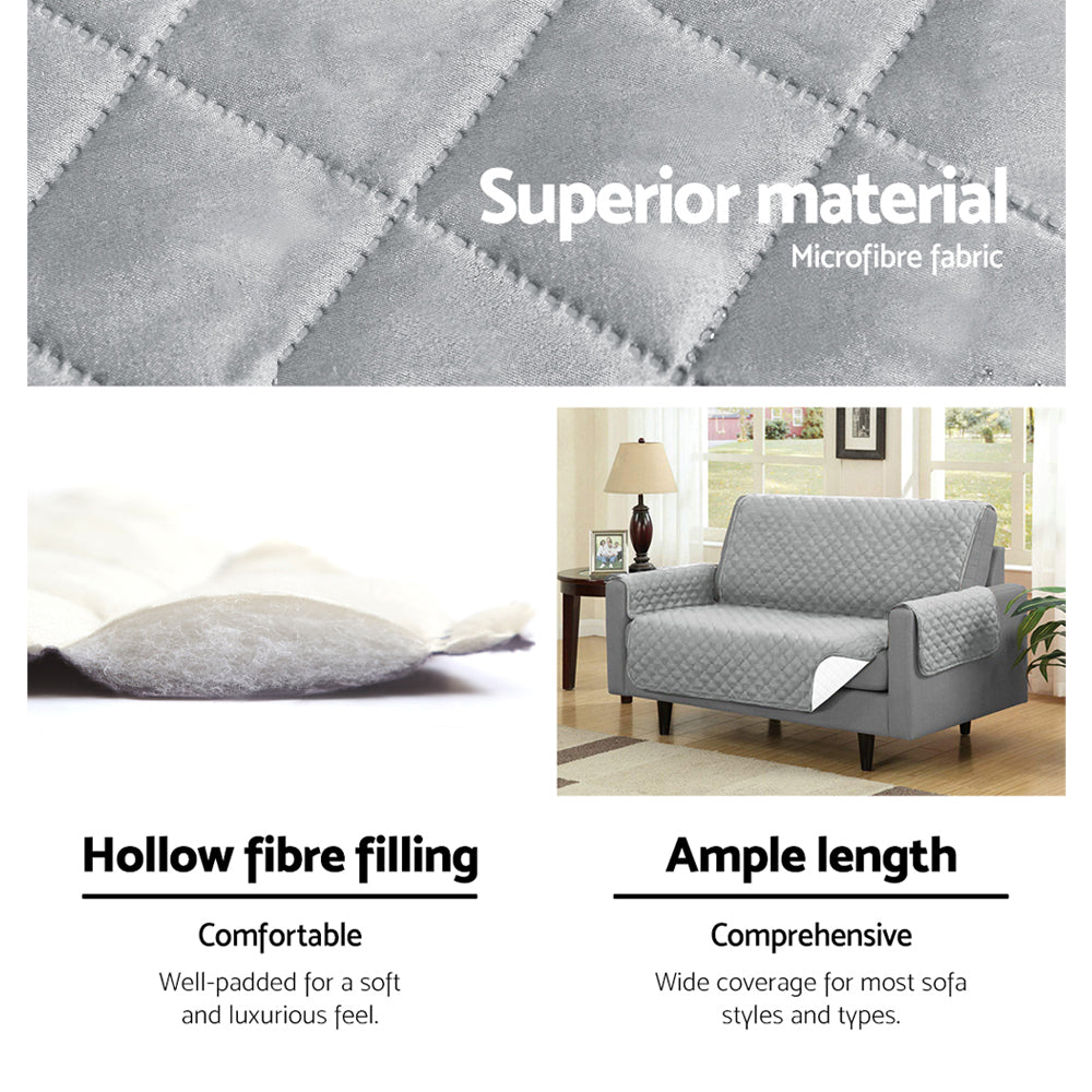 Artiss Sofa Cover Couch Covers 3 Seater Quilted Grey - SuperSaverAU - view 4