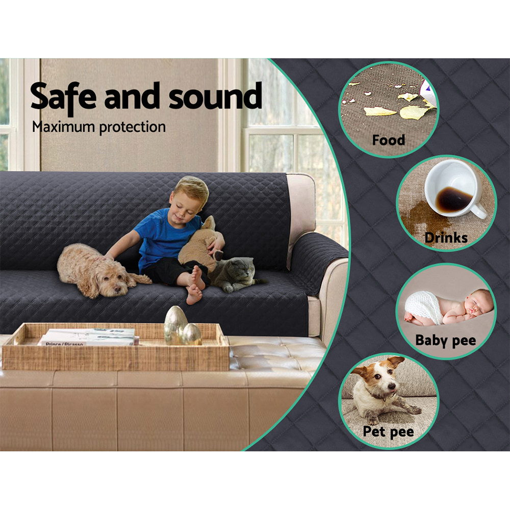 Artiss 3-Seater Sofa Cover 100% Water Resistant Dark Grey, Diamond-Quilted Design - SuperSaverAU - view 5