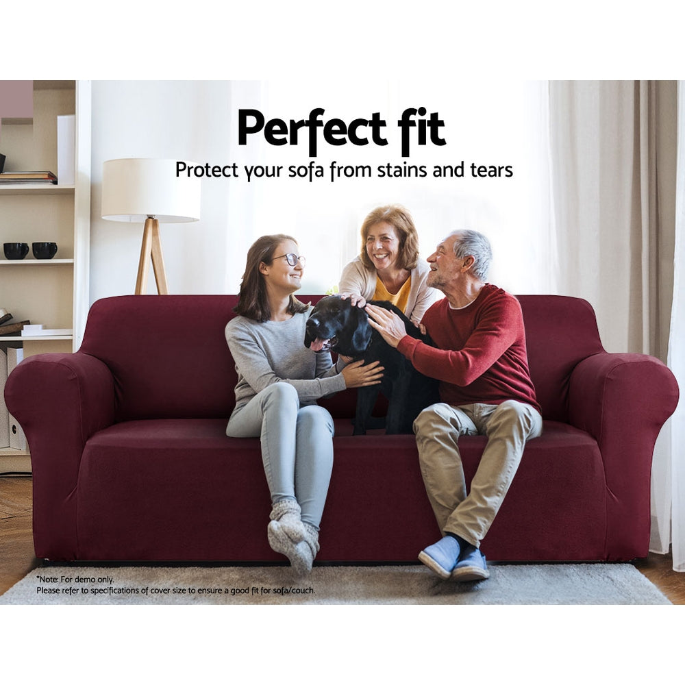 Artiss 3 Seater Stretch Sofa Cover Burgundy - SuperSaverAU - view 3