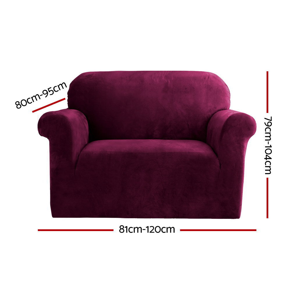 Artiss Velvet Sofa Cover 1 Seater Ruby Red - Stretchable, Machine Washable, Anti-Slip - SuperSaverAU - view 2