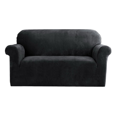 Artiss Velvet Sofa Cover 2 Seater Black - Stretchable, Machine Washable, Anti-Slip - SuperSaverAU - view 1