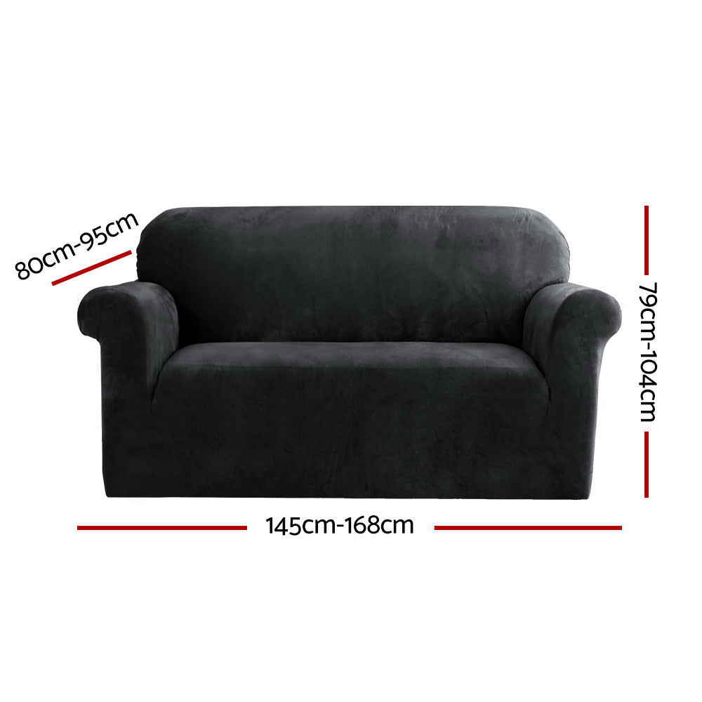Artiss Velvet Sofa Cover 2 Seater Black - Stretchable, Machine Washable, Anti-Slip - SuperSaverAU - view 2