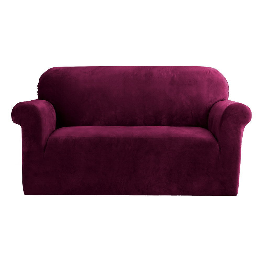 Artiss Velvet Sofa Cover 2 Seater Ruby Red, Stretchable, Machine Washable - SuperSaverAU - view 1