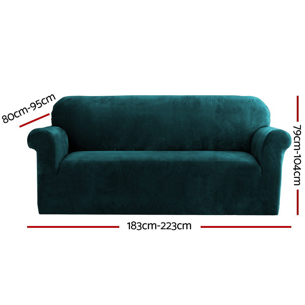 Artiss Velvet Sofa Cover 3 Seater Agate Green, Stretchable, Machine Washable - SuperSaverAU - view 2