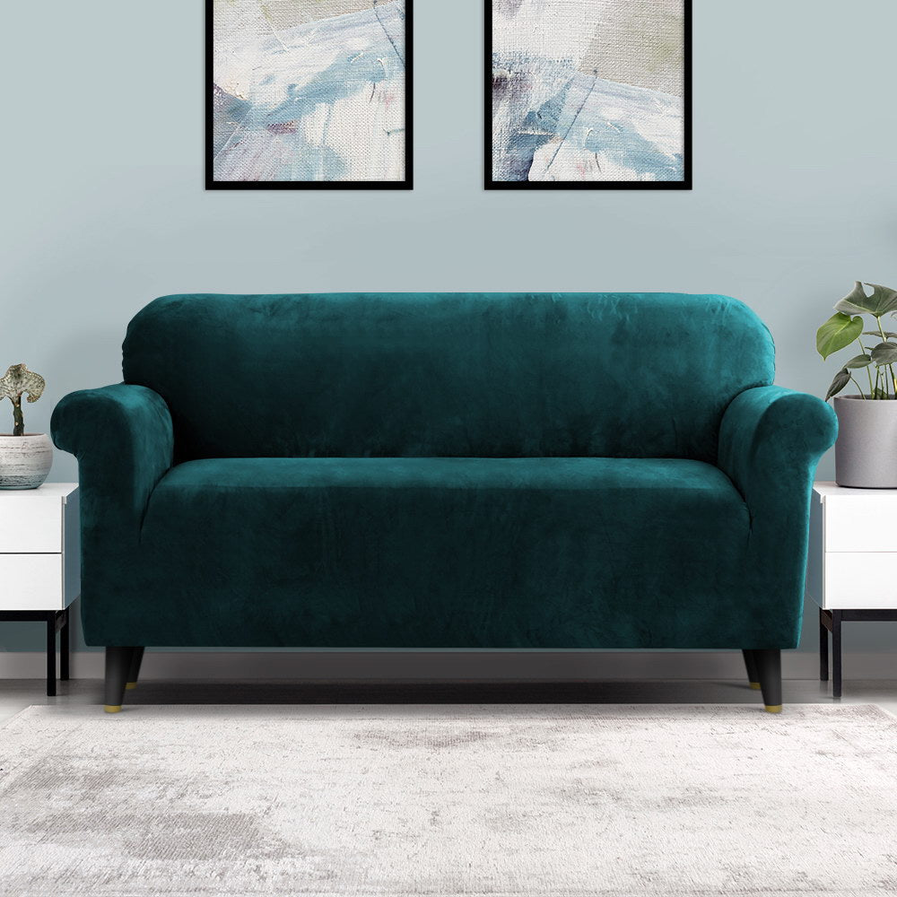 Artiss Velvet Sofa Cover 3 Seater Agate Green, Stretchable, Machine Washable - SuperSaverAU - view 8