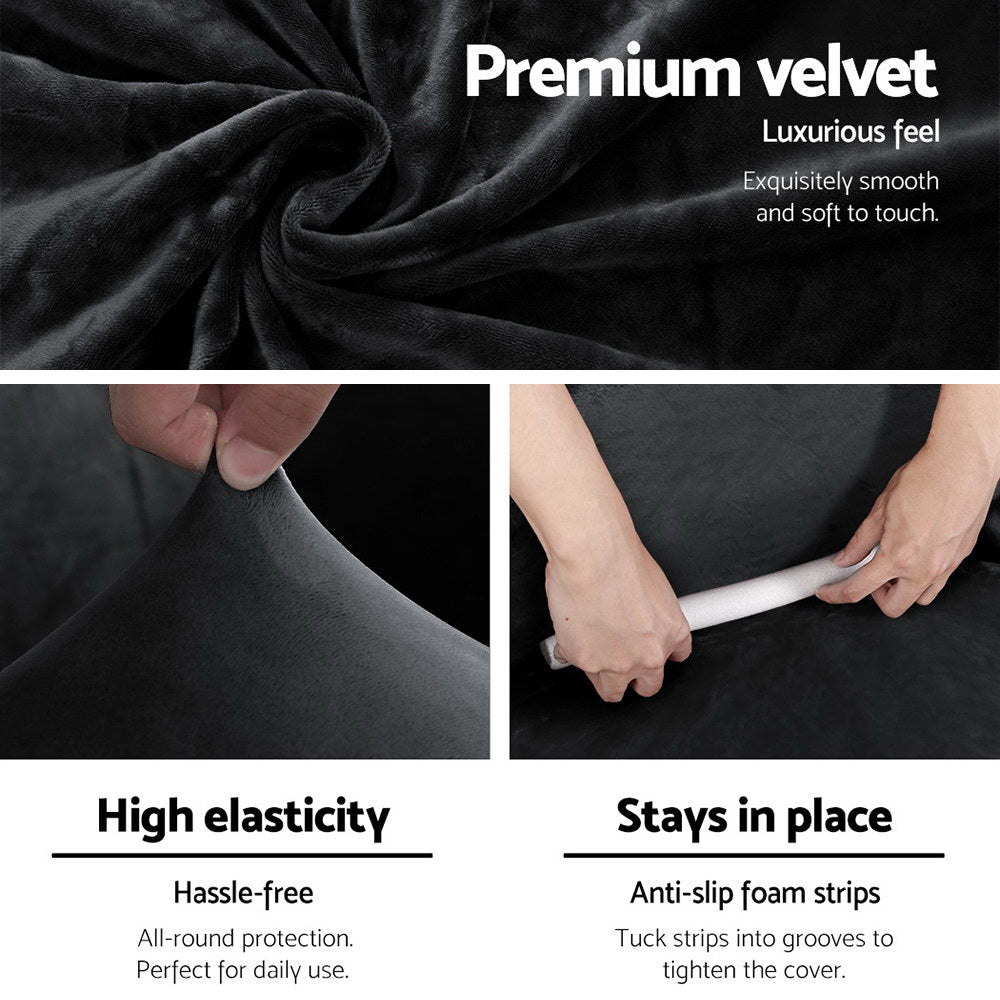 Artiss Velvet Sofa Cover 3-Seater Black - Stretchable, Machine Washable, Anti-Slip - SuperSaverAU - view 3