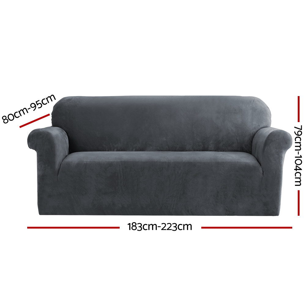 Artiss Velvet Sofa Cover 3 Seater Grey - Stretchable, Machine Washable, Anti-Slip - SuperSaverAU - view 2