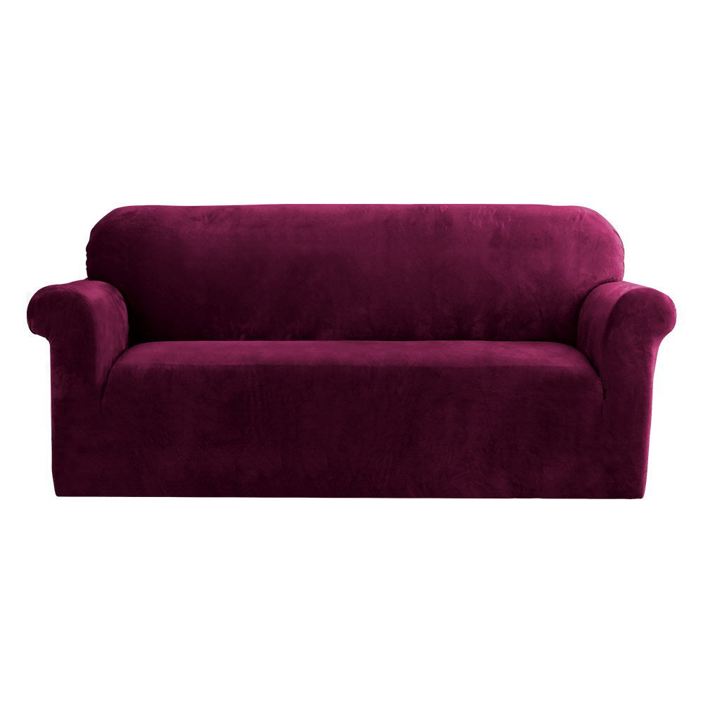Artiss Velvet Sofa Cover 3-Seater Ruby Red, Stretchable, Machine Washable - SuperSaverAU - view 1