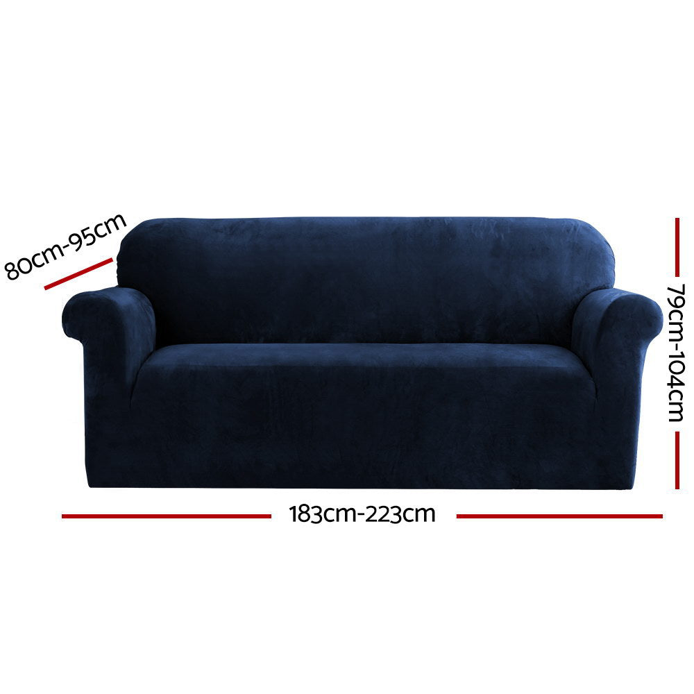 Artiss 3-Seater Velvet Sofa Cover - Sapphire, Stretchable, Machine Washable - SuperSaverAU - view 2