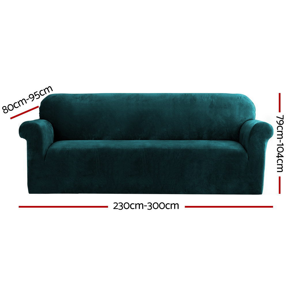 Artiss Velvet Sofa Cover 4-Seater Agate Green, Stretchable, Machine Washable - SuperSaverAU - view 2