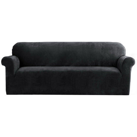 Artiss Velvet Sofa Cover 4-Seater Black - Stretchable, Machine Washable, Anti-Slip - SuperSaverAU - view 1