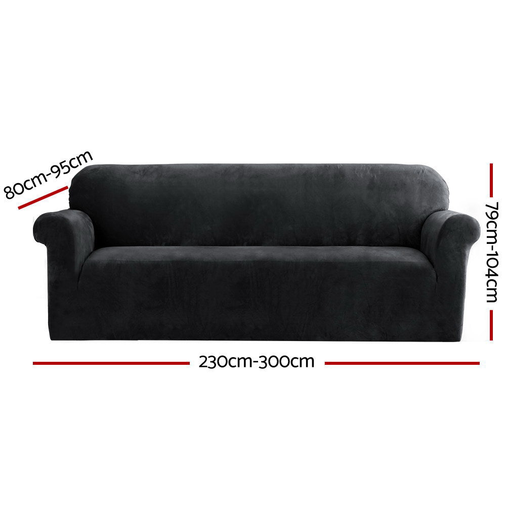 Artiss Velvet Sofa Cover 4-Seater Black - Stretchable, Machine Washable, Anti-Slip - SuperSaverAU - view 2