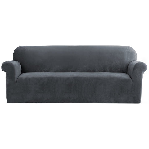 Artiss Velvet Sofa Cover 4-Seater Grey - Stretchable, Machine Washable, Anti-Slip - SuperSaverAU - view 1