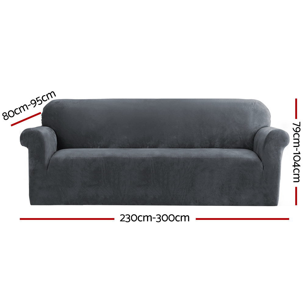 Artiss Velvet Sofa Cover 4-Seater Grey - Stretchable, Machine Washable, Anti-Slip - SuperSaverAU - view 2