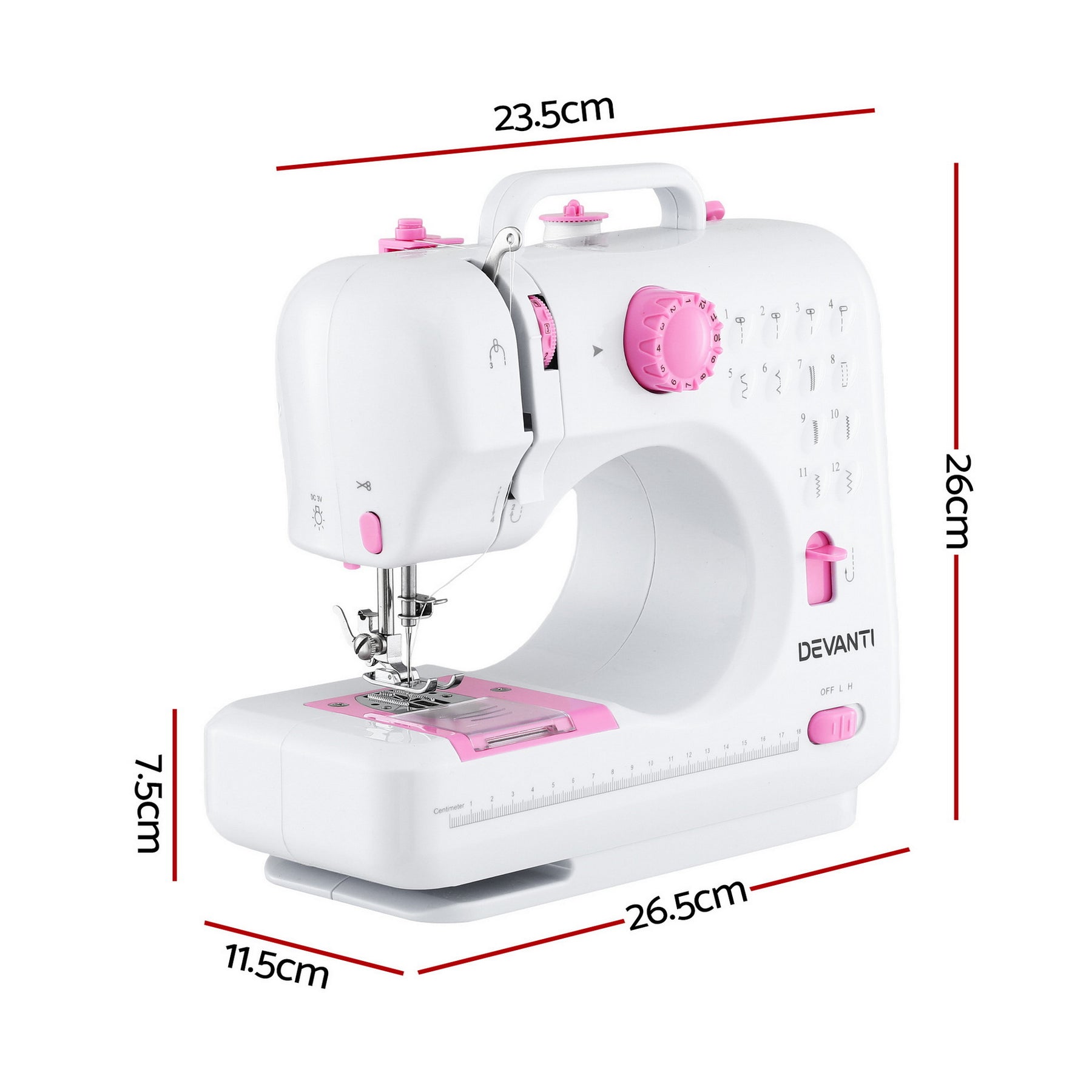 Devanti 12 Stitches Mini Sewing Machine for Beginners Portable Sewing Machine Kit with LED Lights - SuperSaverAU - view 2