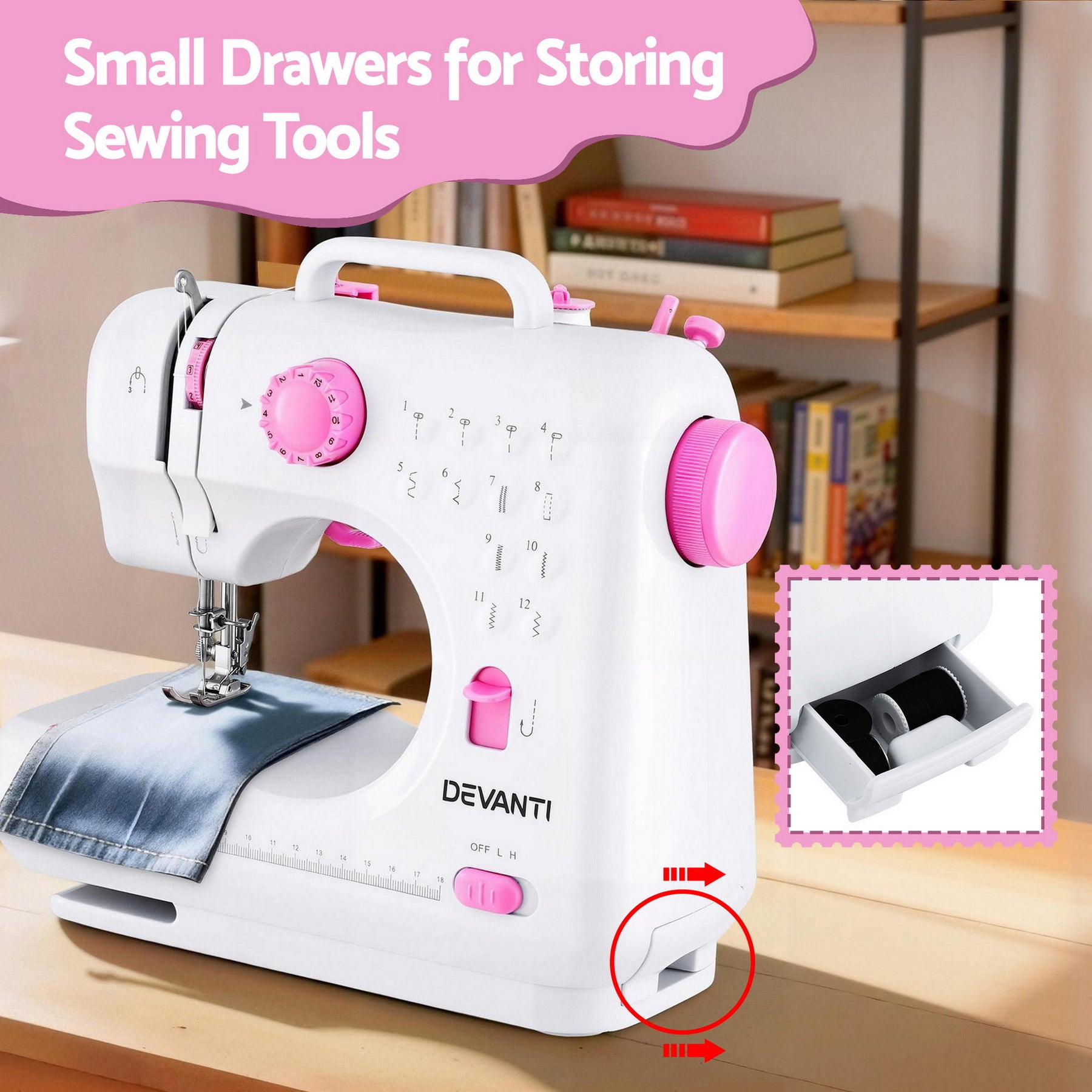 Devanti 12 Stitches Mini Sewing Machine for Beginners Portable Sewing Machine Kit with LED Lights - SuperSaverAU - view 8