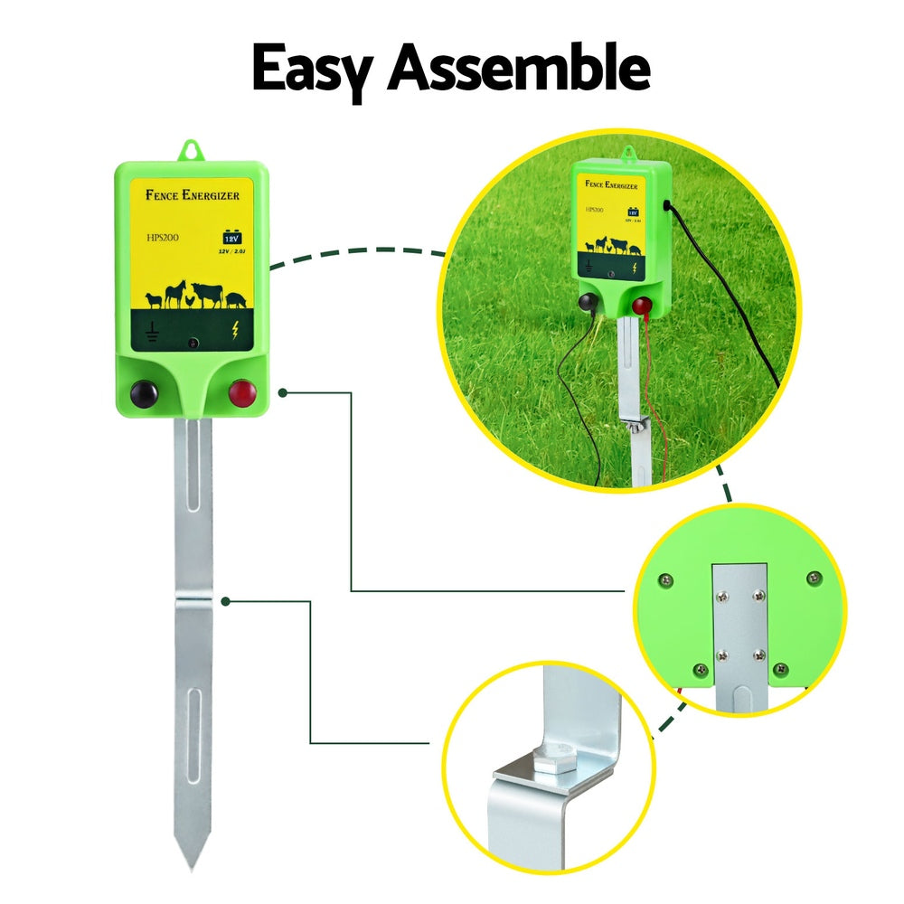 Giantz 18km Electric Fence Energiser 1.56J with Battery Wire & Clips - SuperSaverAU - view 6