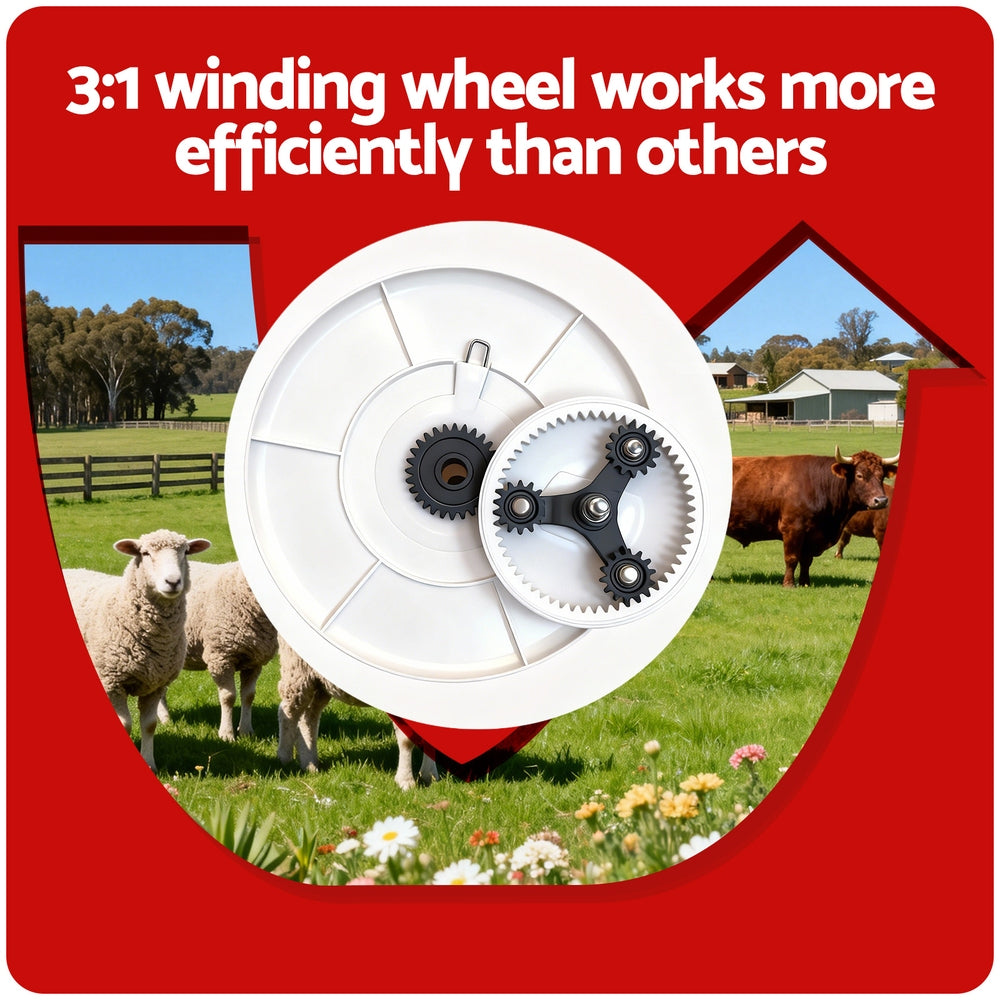 Giantz Electric Fence Reel 500m Polywire 3:1 Geared Portable Fencing White - SuperSaverAU - view 6