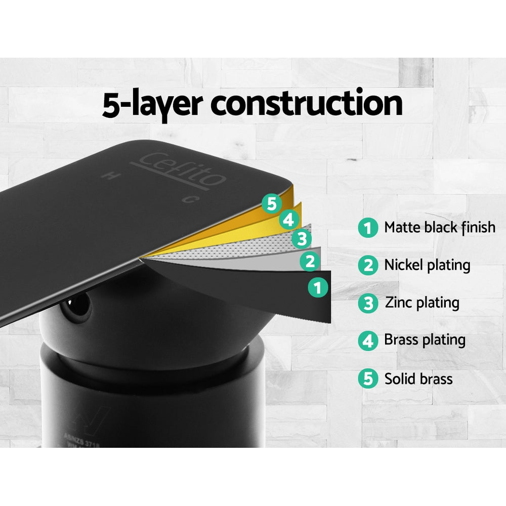 Cefito Shower Mixer Tap Brass Hot Cold Matte Black Leakproof 35mm Ceramic - SuperSaverAU - view 4