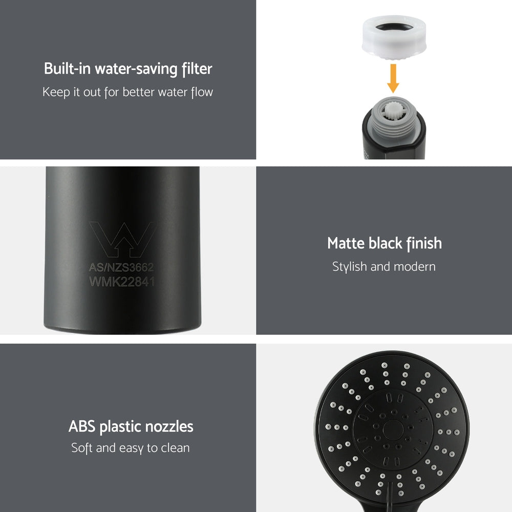 Handheld Shower Head 4.5" High Pressure 5 Modes Matte Black ABS Construction - SuperSaverAU - view 5