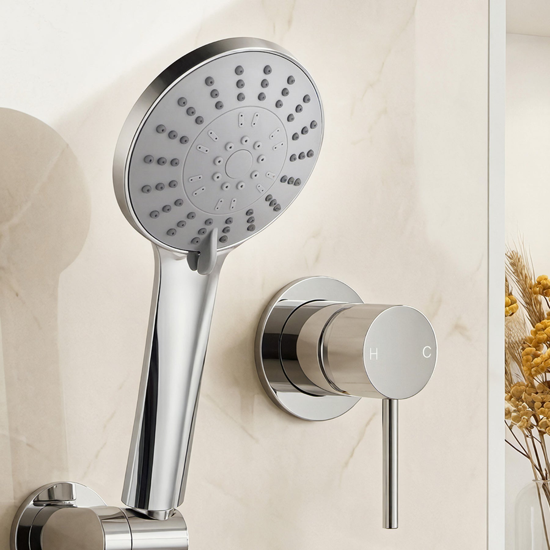 Cefito 4.5" Handheld Shower Head Round with Wall Bathroom Mixer Silver - SuperSaverAU - view 1