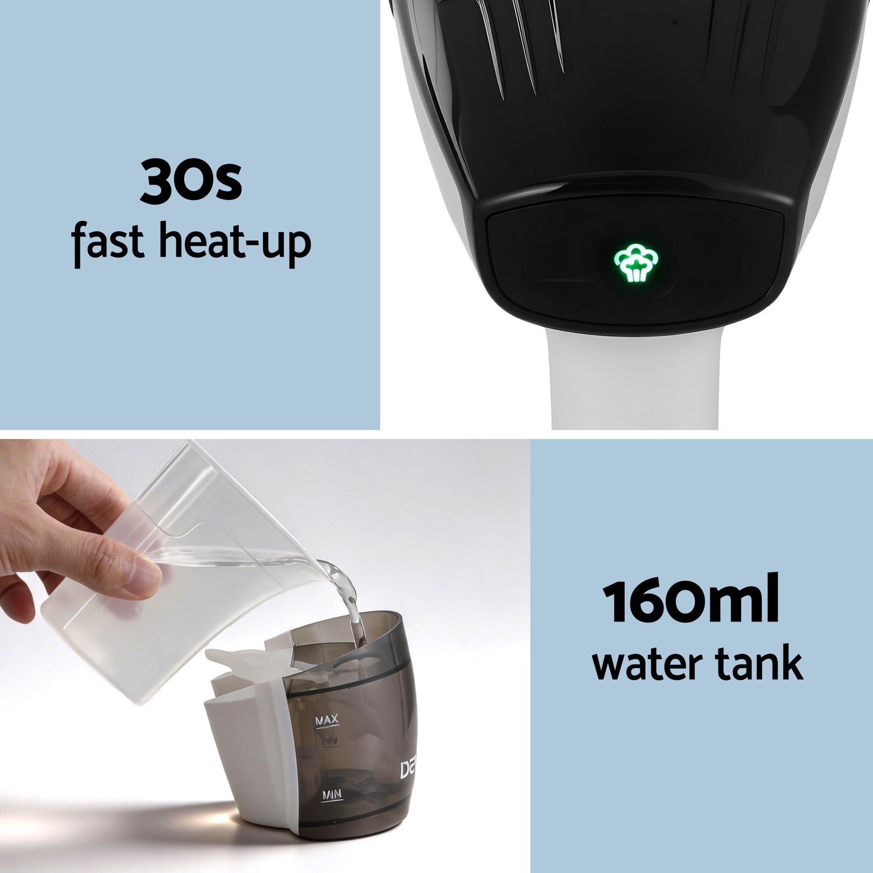 Devanti Clothes Steamer, 1500W Powerful Fast 30s Heat-Up Continuous Steam Lock 160ml Tank Fabric Brush Portable Handheld Steam Iron for Home Travel Business Trip - SuperSaverAU - view 6