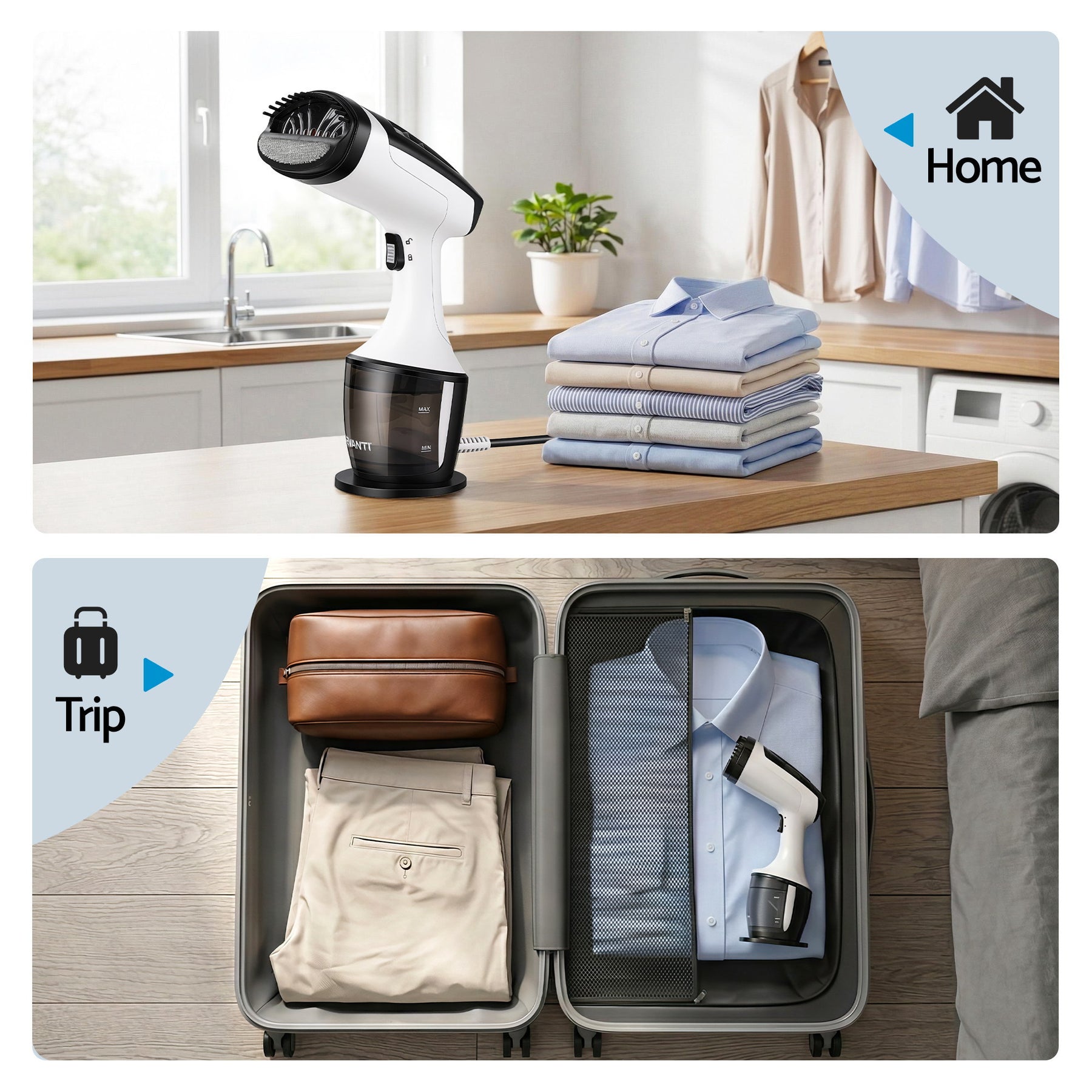 Devanti Clothes Steamer, 1500W Powerful Fast 30s Heat-Up Continuous Steam Lock 160ml Tank Fabric Brush Portable Handheld Steam Iron for Home Travel Business Trip - SuperSaverAU - view 8