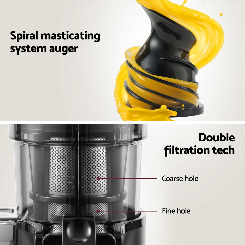 Devanti Slow Juicer Cold Press Fruit Juice Extractor 130W Black - SuperSaverAU - view 5