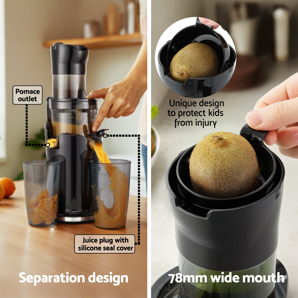 Devanti Slow Juicer Cold Press Fruit Juice Extractor 200W Black - SuperSaverAU - view 4