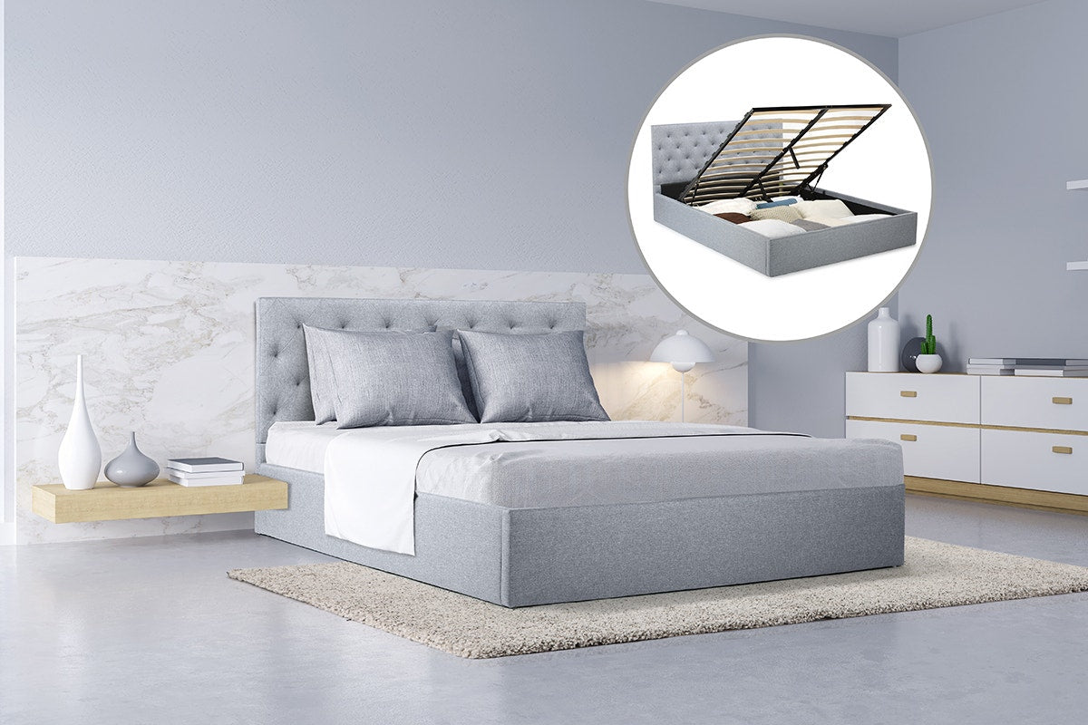 Shangri-La Newport Gas Lift Bed Frame (Pewter Grey, Queen)