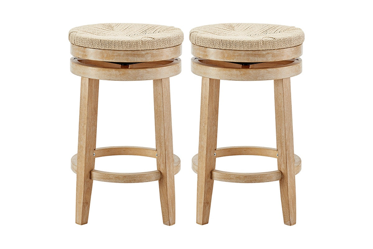 Set of 2 Shangri-La Chesil Solid-Wood Woven Swivel Bar Stools