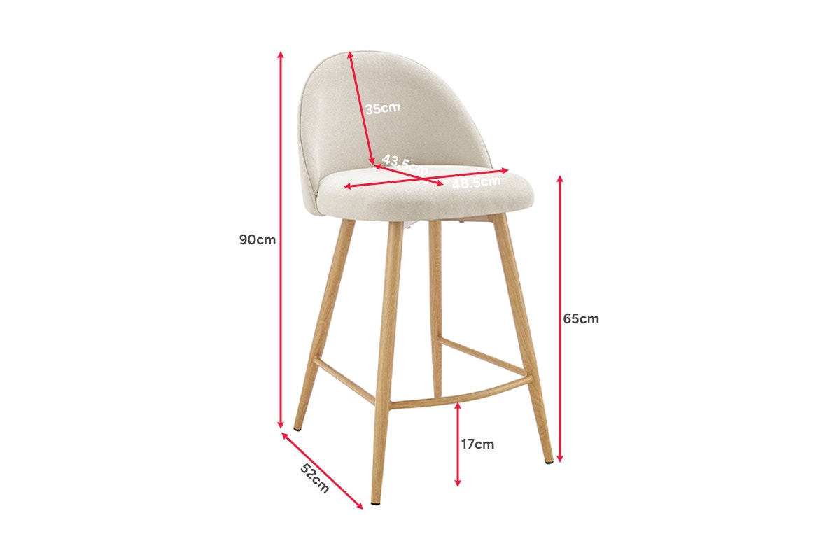 Set of 2 Shangri-La Charley Curved Back Bar Stools (Off White/Wood)