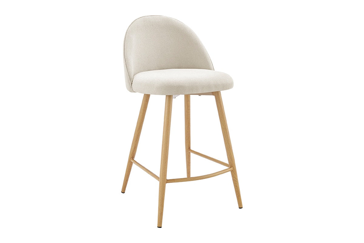 Set of 2 Shangri-La Charley Curved Back Bar Stools (Off White/Wood)