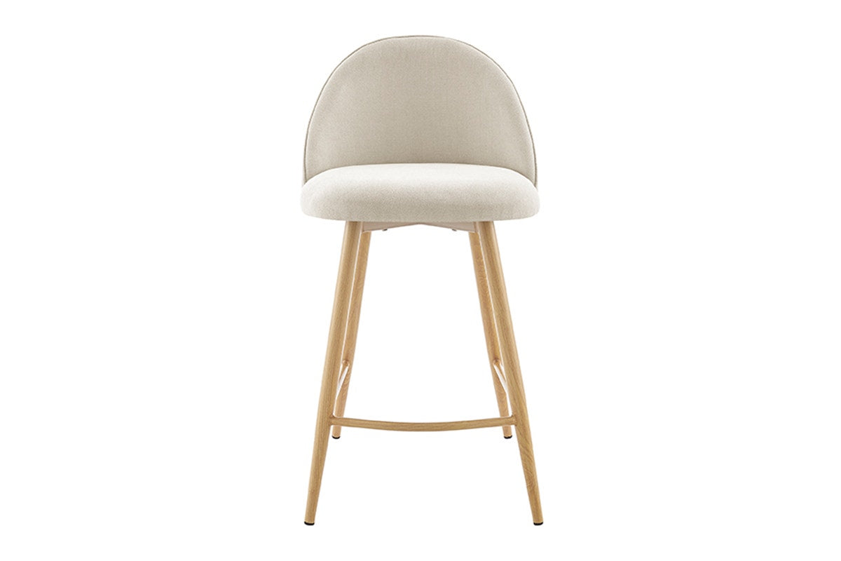 Set of 2 Shangri-La Charley Curved Back Bar Stools (Off White/Wood)