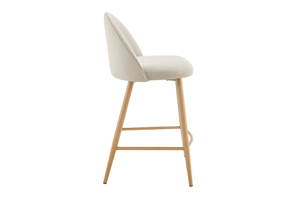 Set of 2 Shangri-La Charley Curved Back Bar Stools (Off White/Wood)