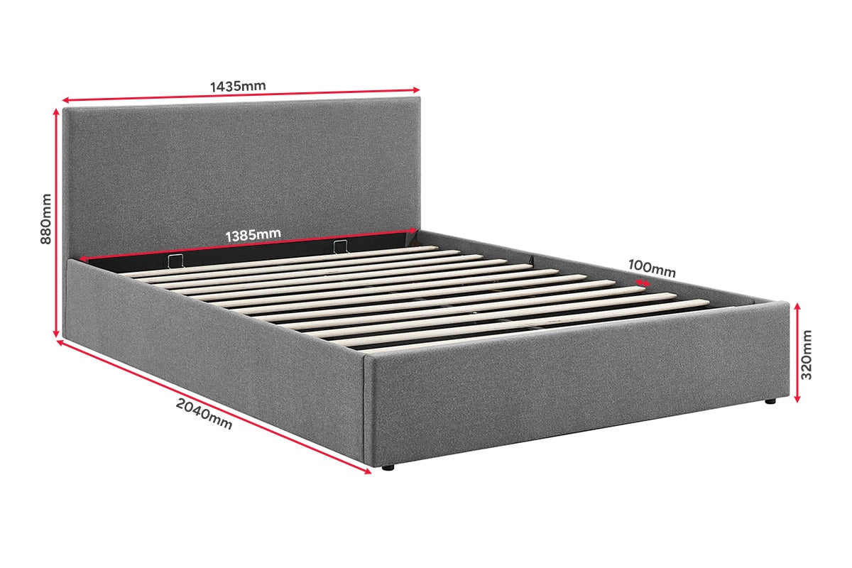 Shangri-La Lyon Gas Lift Storage Bed Frame (Grey, Double)