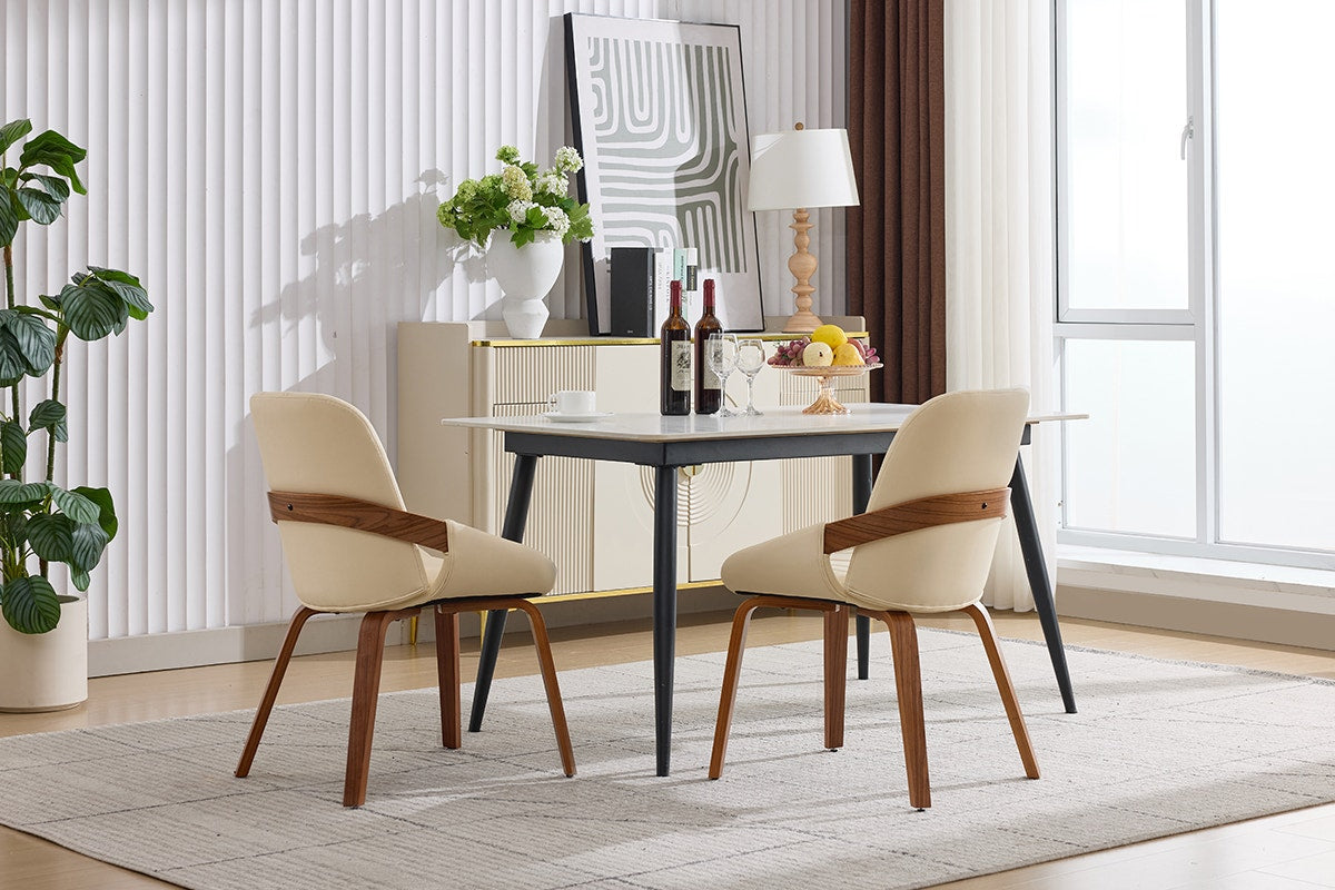 Set of 2 Shangri-La Macarro Faux Leather Dining Chairs (Beige)