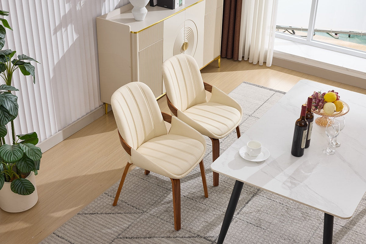 Set of 2 Shangri-La Macarro Faux Leather Dining Chairs (Beige)
