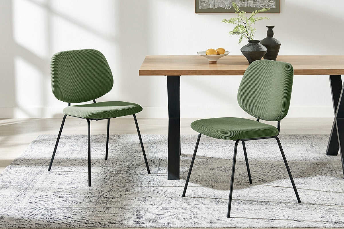 Set of 4 Shangri-La Mullion Corduroy Dining Chairs (Green)
